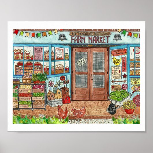 ファーマーズマーケットカントリーストア水彩画ポスター ポスター (正面)