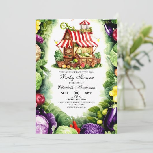 ファーマーズマーケットシンプルベビーシャワー 招待状 (スタンド正面)