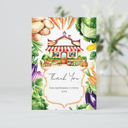 ファーマーズマーケットシンプルリトル赤ちゃんシャワー サンキューカード (スタンド正面)