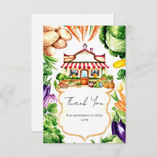 ファーマーズマーケットシンプルリトル赤ちゃんシャワー サンキューカード (正面/裏面)