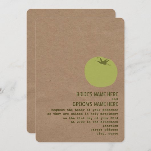 ファーマーズマーケットテーマウェディング招待グリーントマト 招待状 (正面/裏面)