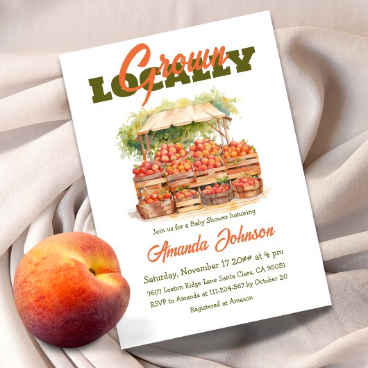 ファーマーズマーケットピーチ地元で育った赤ちゃんシャワー 招待状