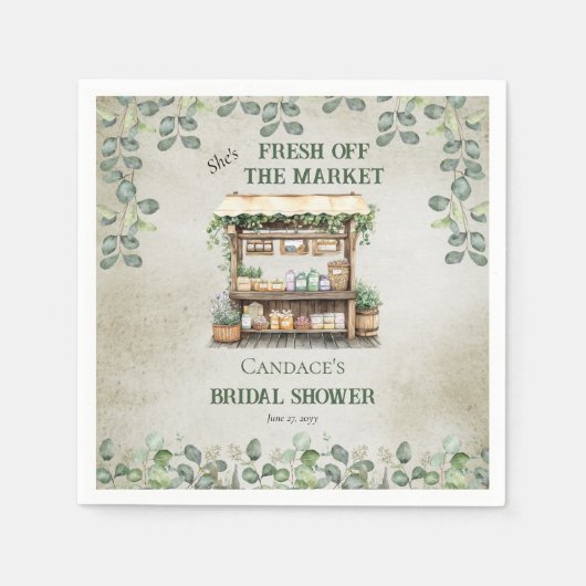 ファーマーズマーケットファームスタンドウェルカムブライダルシャワー スタンダードカクテルナプキン (正面)