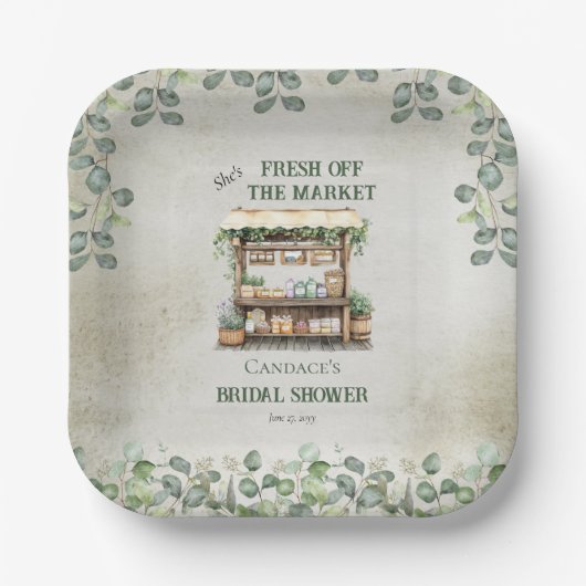 ファーマーズマーケットファームスタンドウェルカムブライダルシャワー ペーパープレート (正面)