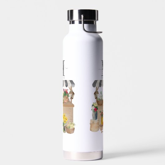 ファーマーズマーケットフラワーカートキッチンモノグラムの ウォーターボトル (左面)