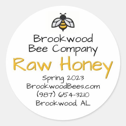ファーマーズマーケットホームスタイル蜂蜜ラベル付き蜂 ラウンドシール (正面)