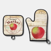 ファーマーズマーケットリンゴのサインのキッチンタオル 鍋つかみ&鍋敷きセット (正面)