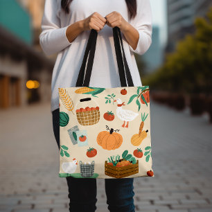 ファーマーズマーケット再使用可能な野菜プリント トートバッグ
