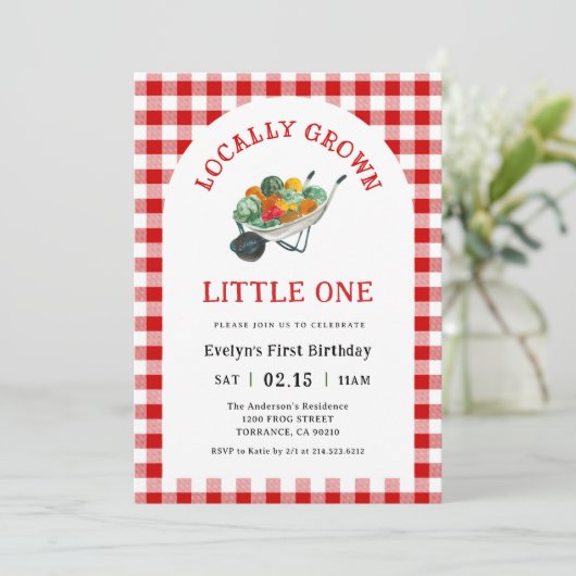 ファーマーズマーケット地元で育った1歳の誕生日パーティー 招待状 (スタンド正面)