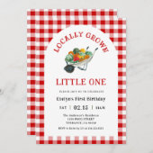 ファーマーズマーケット地元で育った1歳の誕生日パーティー 招待状 (正面/裏面)