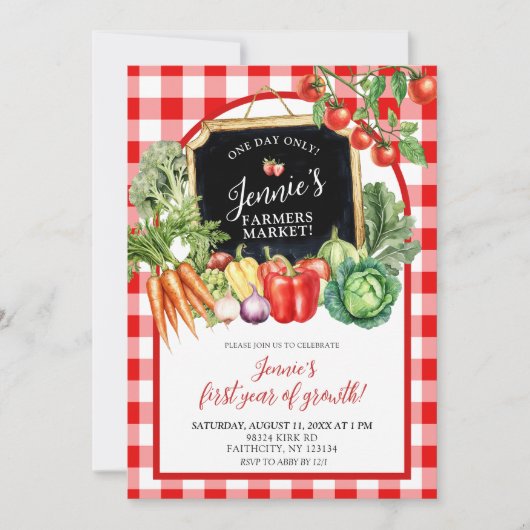 ファーマーズマーケット男女兼用第1誕生日 招待状 (正面)