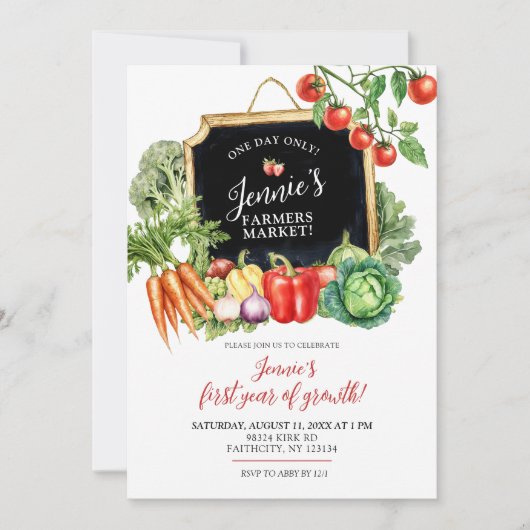 ファーマーズマーケット男女兼用第1誕生日 招待状 (正面)