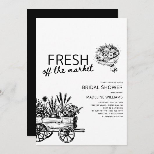 ファーマーズマーケット花（白黒） 招待状 (正面/裏面)