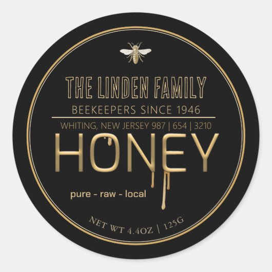 ファーマーズマーケット蜂蜜ドリップス蜂付きラベル ラウンドシール (正面)