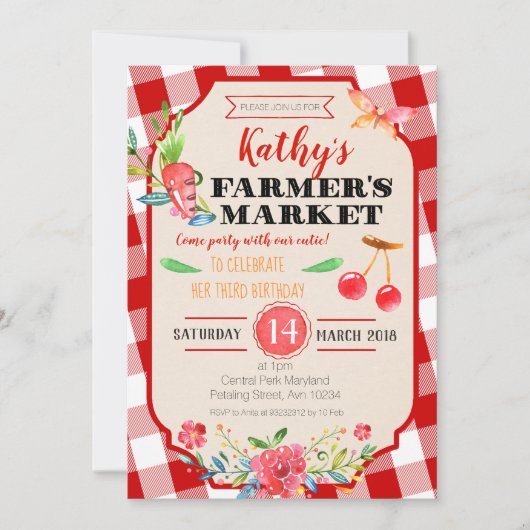 ファーマーズマーケット誕生日パーティーへの招待 招待状 (正面)