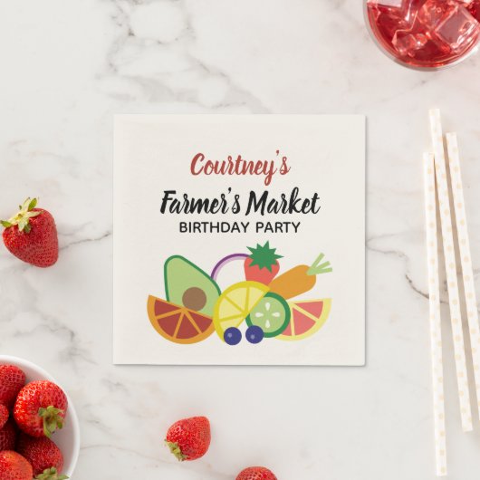 ファーマーズマーケット誕生日パーティーフルーツと野菜 スタンダードカクテルナプキン (インサイチュ)