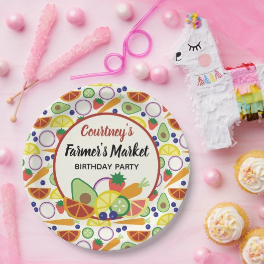 ファーマーズマーケット誕生日パーティーフルーツと野菜 ペーパープレート (パーティー)