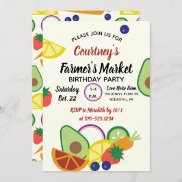 ファーマーズマーケット誕生日パーティーフルーツと野菜 招待状
