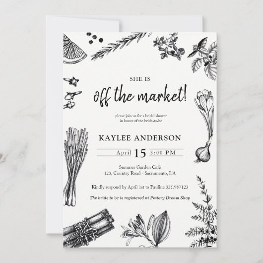 ファーマーズマーケット |オフ市場ブライダルシャワー 招待状 (正面)