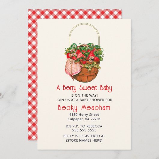 ファーマーズマーケット フルーツ コテージコア イチゴ 招待状 (正面/裏面)