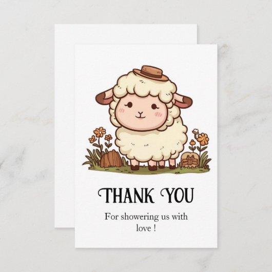 ファーミヤかわいらしード羊の赤ちゃんシャワー サンキューカード (正面/裏面)