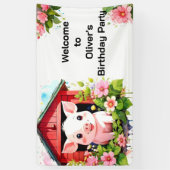 ファーミヤードおもしろいかわいいピンク豚誕生日バナー 横断幕 (縦)