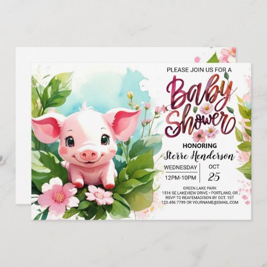ファーミヤードおもしろいピグボホベイビーシャワー 招待状 (正面/裏面)