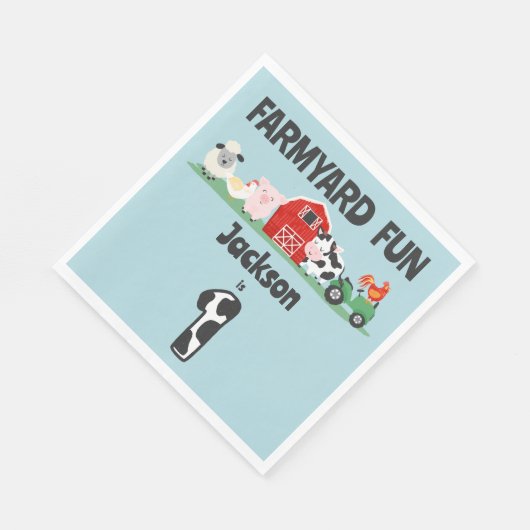 ファーミヤードおもしろい1stバースデーファームアニマルキッズパーティー スタンダードランチョンナプキン (角)