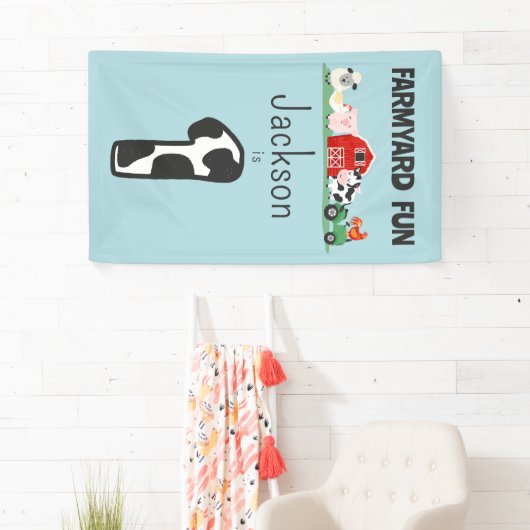 ファーミヤードおもしろい1stバースデーファームアニマルキッズ 横断幕 (インサイチュ)