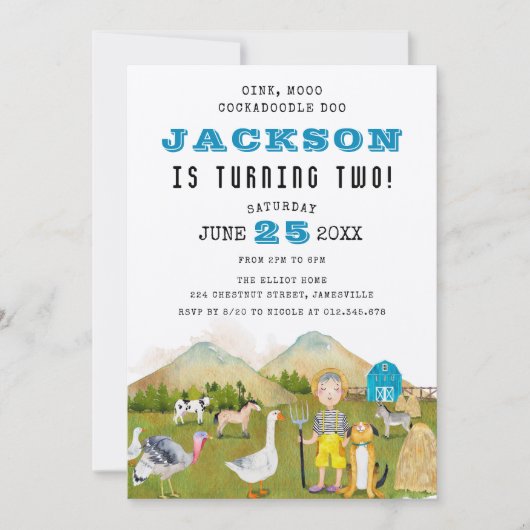 ファーミヤードアニマルズと少年の誕生日 招待状 (正面)