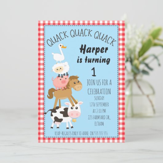 ファーミヤードアニマルズ誕生日招待状 招待状 (スタンド正面)