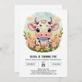 ファーミヤードウォーターエレガントカラーカウズ誕生日 招待状 (正面/裏面)