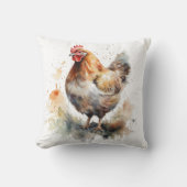 ファーミヤードチャーム：水彩チキンアート クッション (正面)
