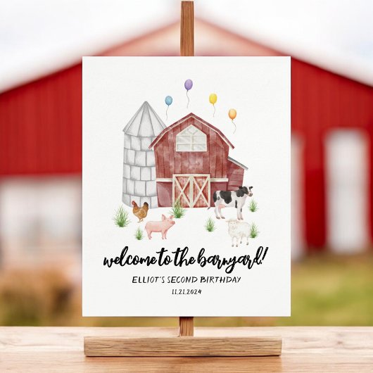 ファーミヤードファームアニマル納屋周囲の庭誕生日歓迎 ポスター