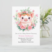 ファーミヤードブリスピンクピグレットガールベビーシャワー 招待状 (スタンド正面)