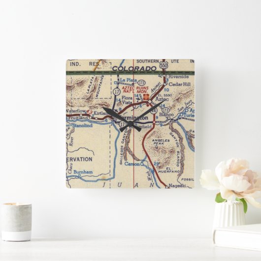 ファーミントン・ニューメキシコのヴィンテージの地図 スクエア壁時計 (ホーム)