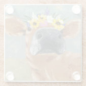 ファームおもしろい – フラワークラウン付き牛 ガラスコースター (裏面)