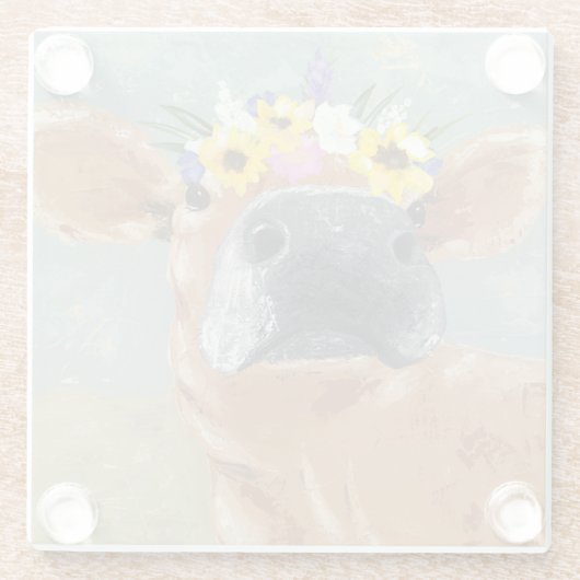 ファームおもしろい – フラワークラウン付き牛 ガラスコースター (裏面)