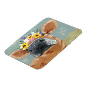 ファームおもしろい – フラワークラウン付き牛 マグネット (左側)