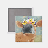 ファームおもしろい – フラワークラウン付き牛 マグネット (正面/裏面)