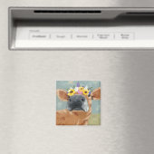 ファームおもしろい – フラワークラウン付き牛 マグネット (インサイチュ (食洗機))