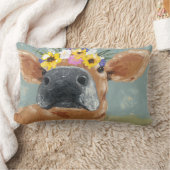 ファームおもしろい – フラワークラウン付き牛 ランバークッション (ブランケット)