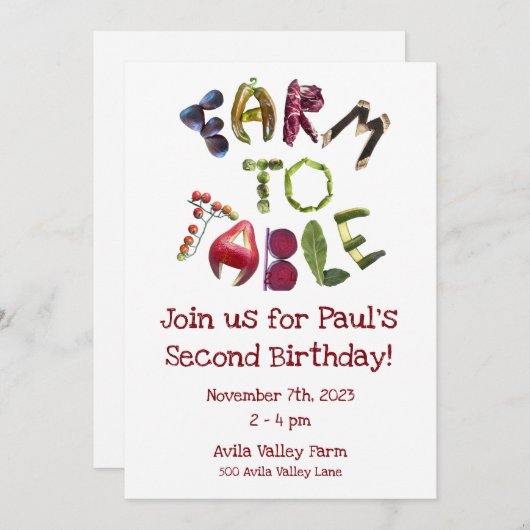 ファームからテーブルへの招待状-ファーマーズマーケットテーマ 招待状 (正面/裏面)