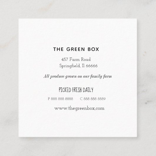 ファームからテーブルフオーガニックァーム スクエア名刺 (裏面)