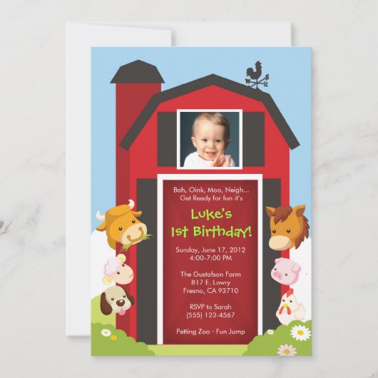 ファームでのお誕生日会の招待 招待状 (正面)