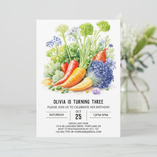 ファームとテーブルの子供の誕生日 招待状 (スタンド正面)