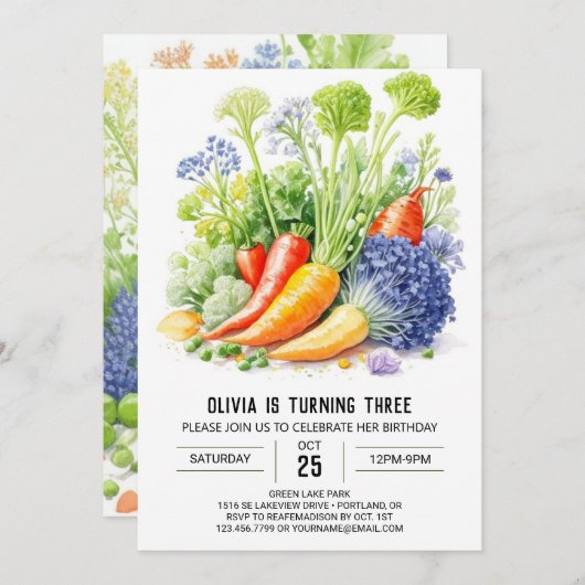 ファームとテーブルの子供の誕生日 招待状 (正面/裏面)