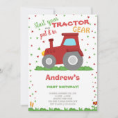 ファームとトラクターをテーマにしたパーティーカード 招待状 (正面)