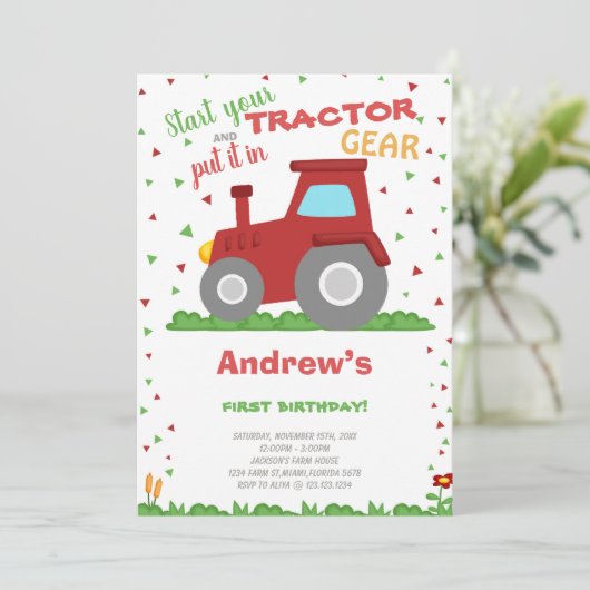 ファームとトラクターをテーマにしたパーティーカード 招待状 (スタンド正面)