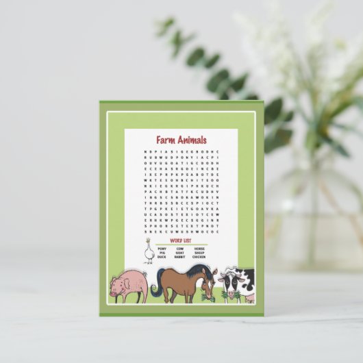 ファームの動物の単語検索 ポストカード (スタンド正面)